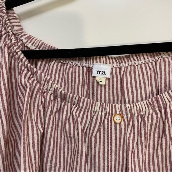 Striped Off-Shoulder Blouse - Red and White - Picture 2 of 8